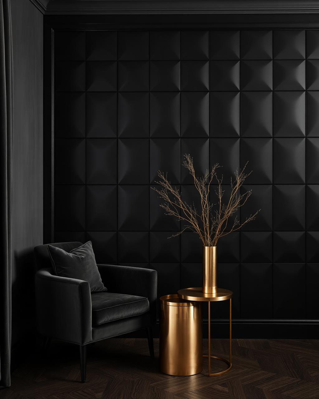 Intérieur signature SABAB : boiseries noires, mobilier velours et accents dorés